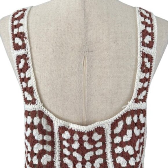 MARINE LAYER Women's Celeste Crochet Mini Dress Brown White Square Neck Med NWT - Picture 8 of 16